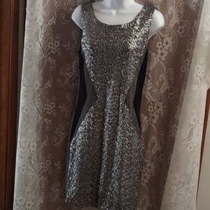 Vila Women's Size M Black Gray Sequin Front Sleeveless Party‎ Dress Zip Back